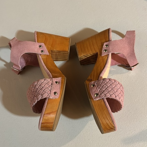 Rag & Co APRIL Light Pink Wooden Clogs In Suede Weave. Size 10 - Picture 7 of 11